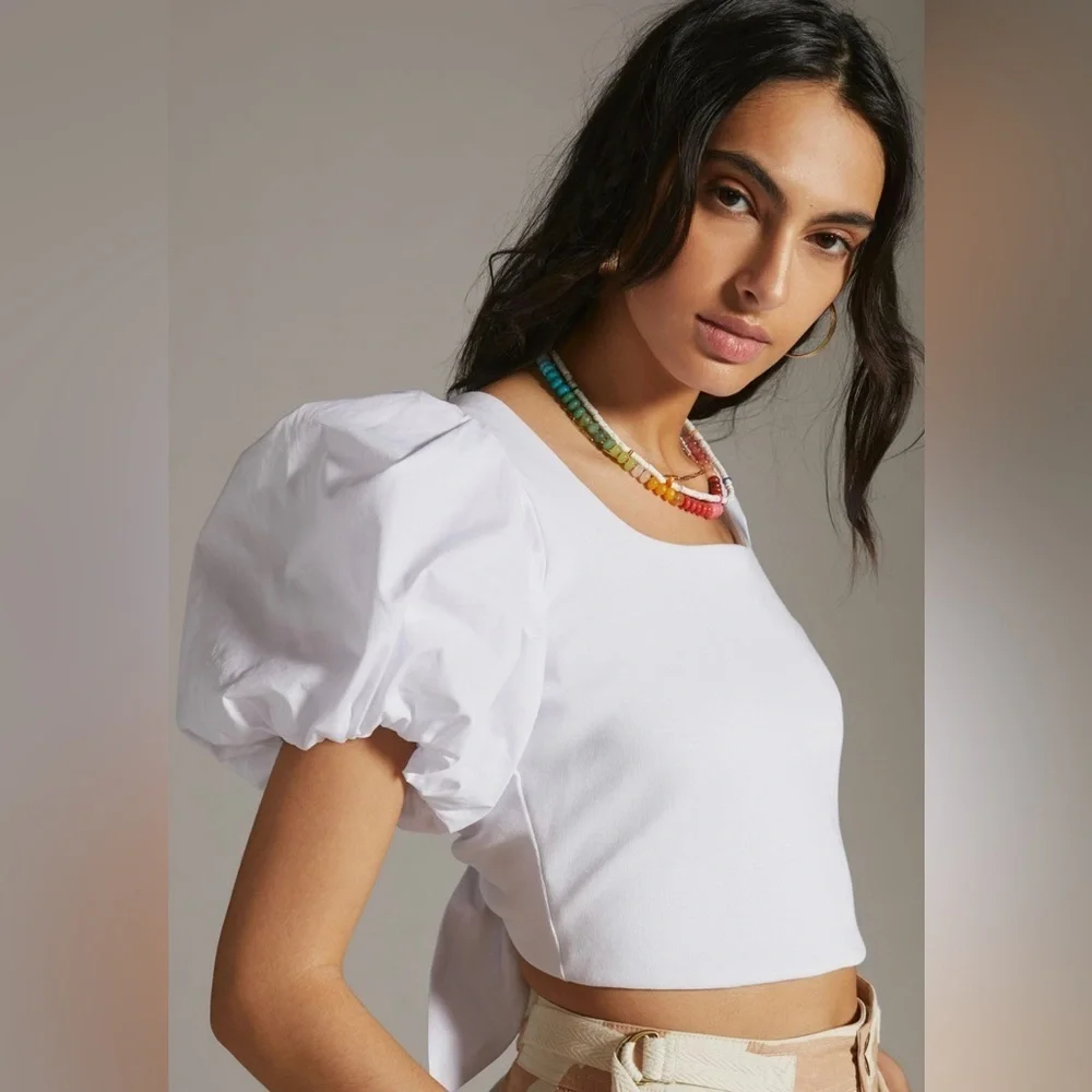 NWT Anthropologie Puff-Sleeved Tie-Back Top - Picture 4 of 5
